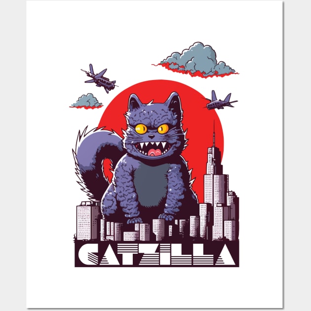 Catzilla Funny Cat Wall Art by vectrus